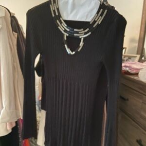 Belldini long black tunic sweater with embellished neck